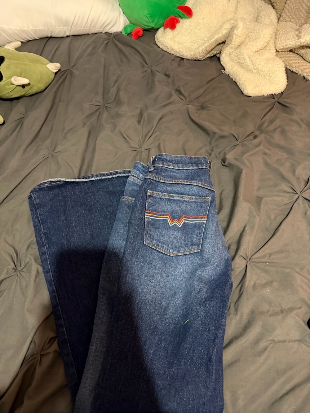 Wrangler Women's Dark Blue Flare Jeans with Rainbow Embroidered Pocket